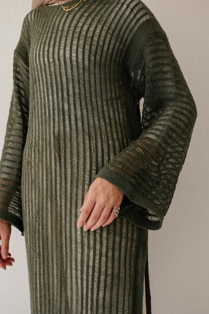 Boho Crochet Dress in Olive