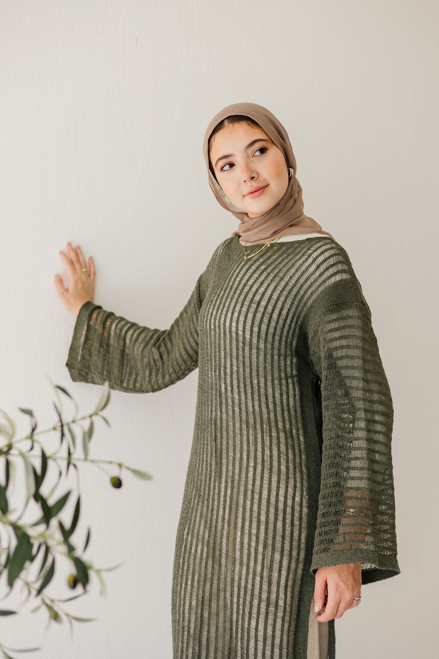 Boho Crochet Dress in Olive