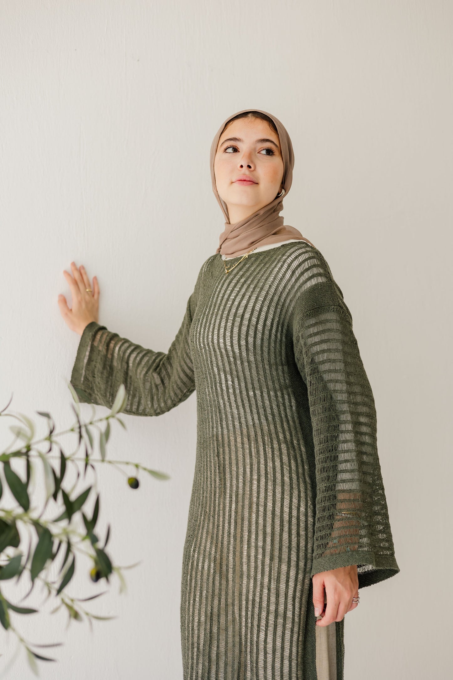 Boho Crochet Dress in Olive