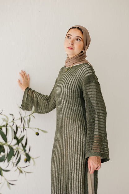 Boho Crochet Dress in Olive