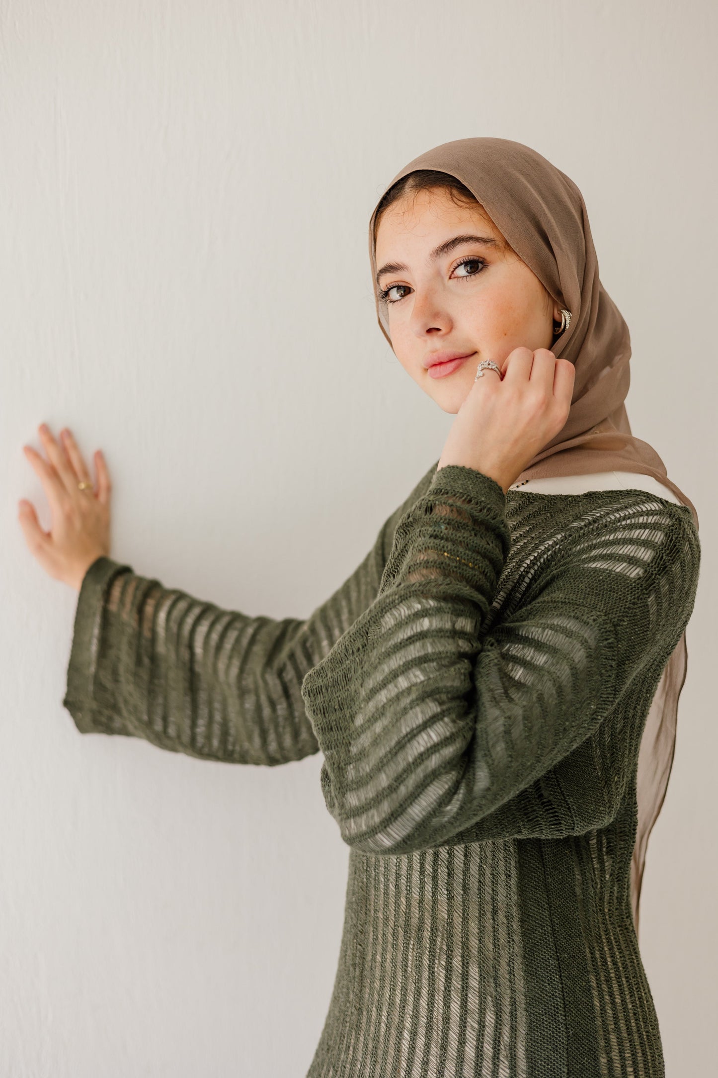 Boho Crochet Dress in Olive