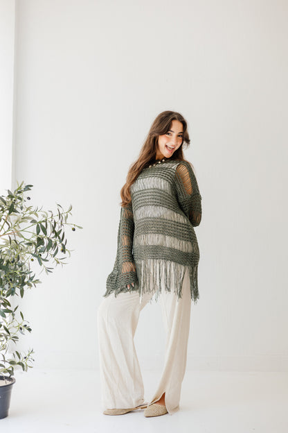 Sahara Fringed Top in Olive