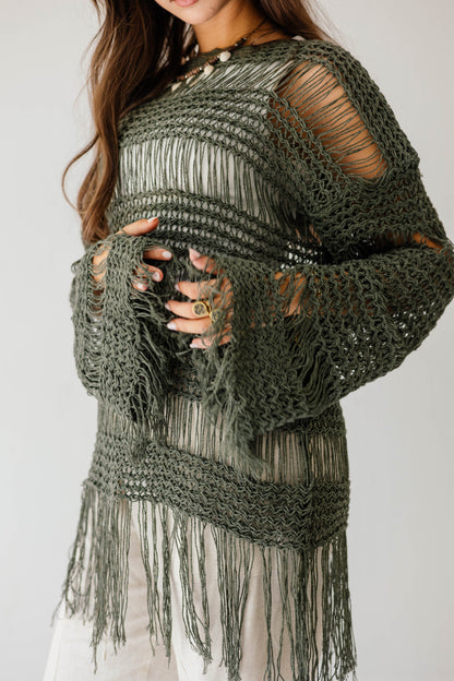 Sahara Fringed Top in Olive