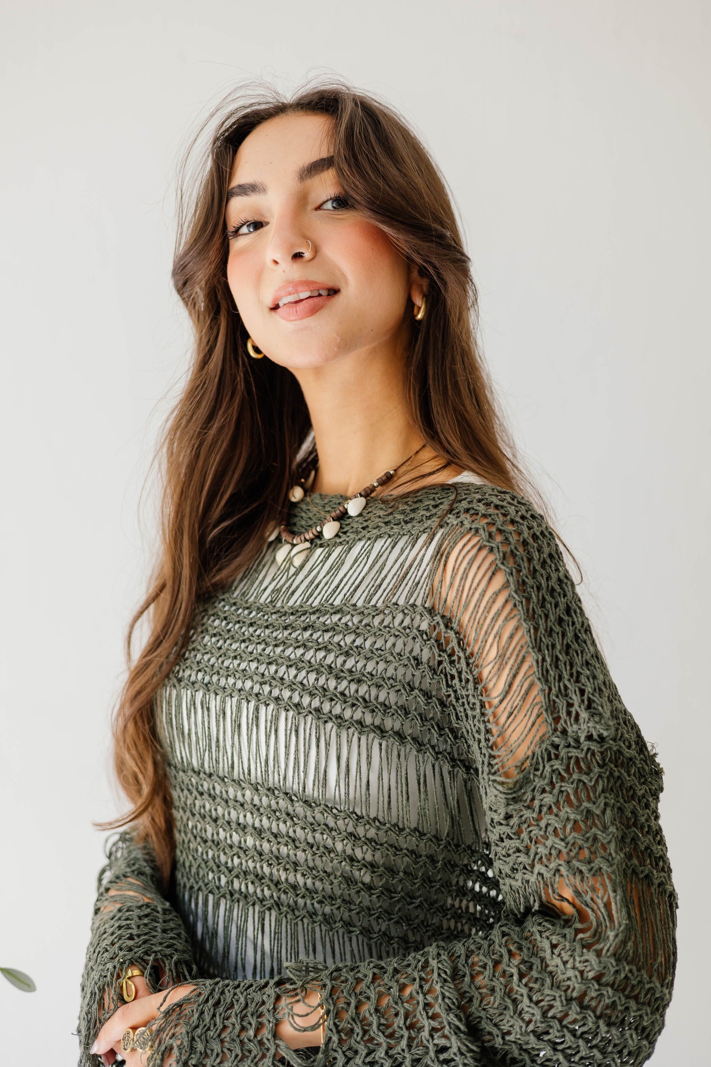 Sahara Fringed Top in Olive