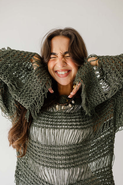 Sahara Fringed Top in Olive