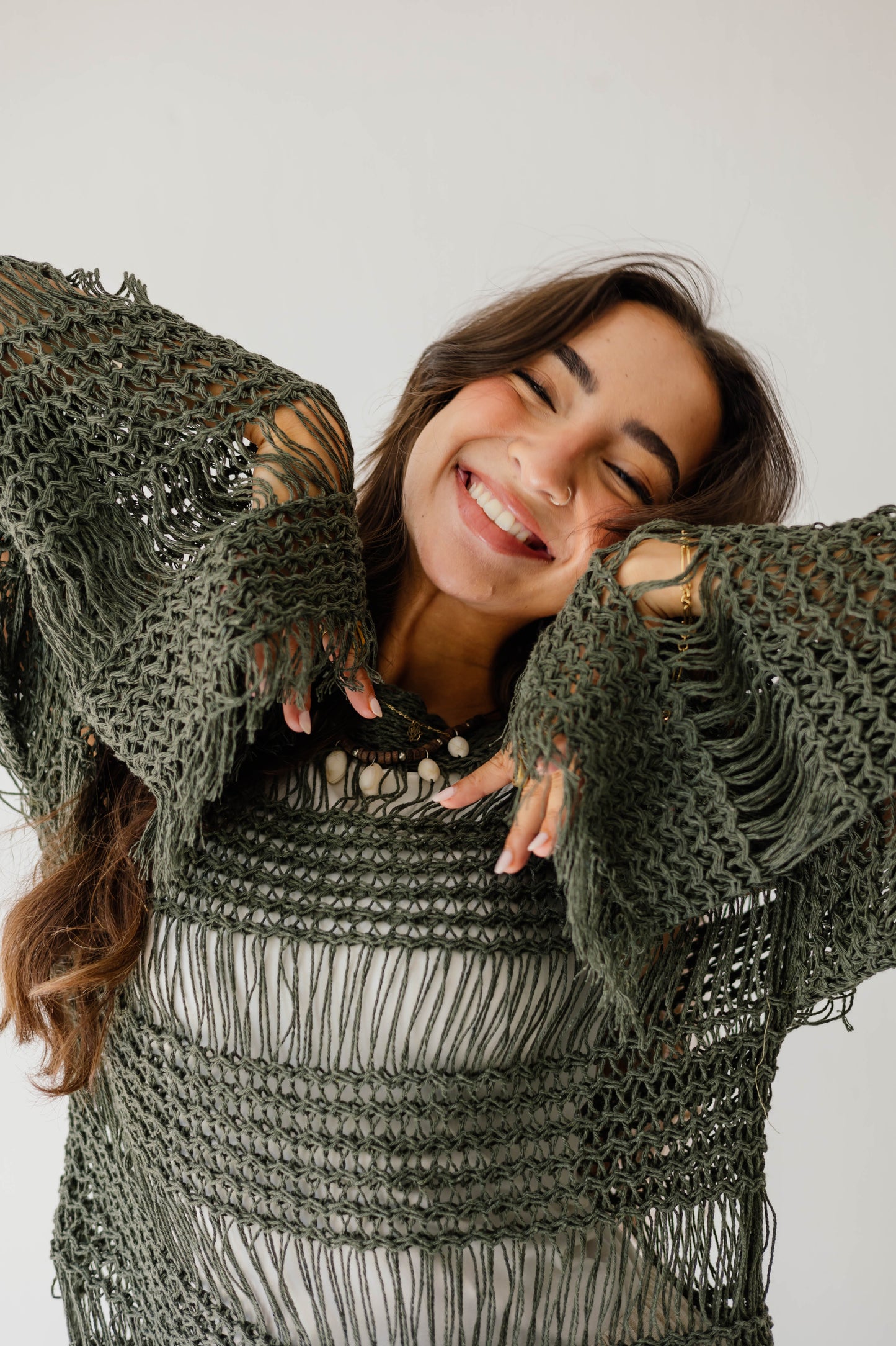 Sahara Fringed Top in Olive