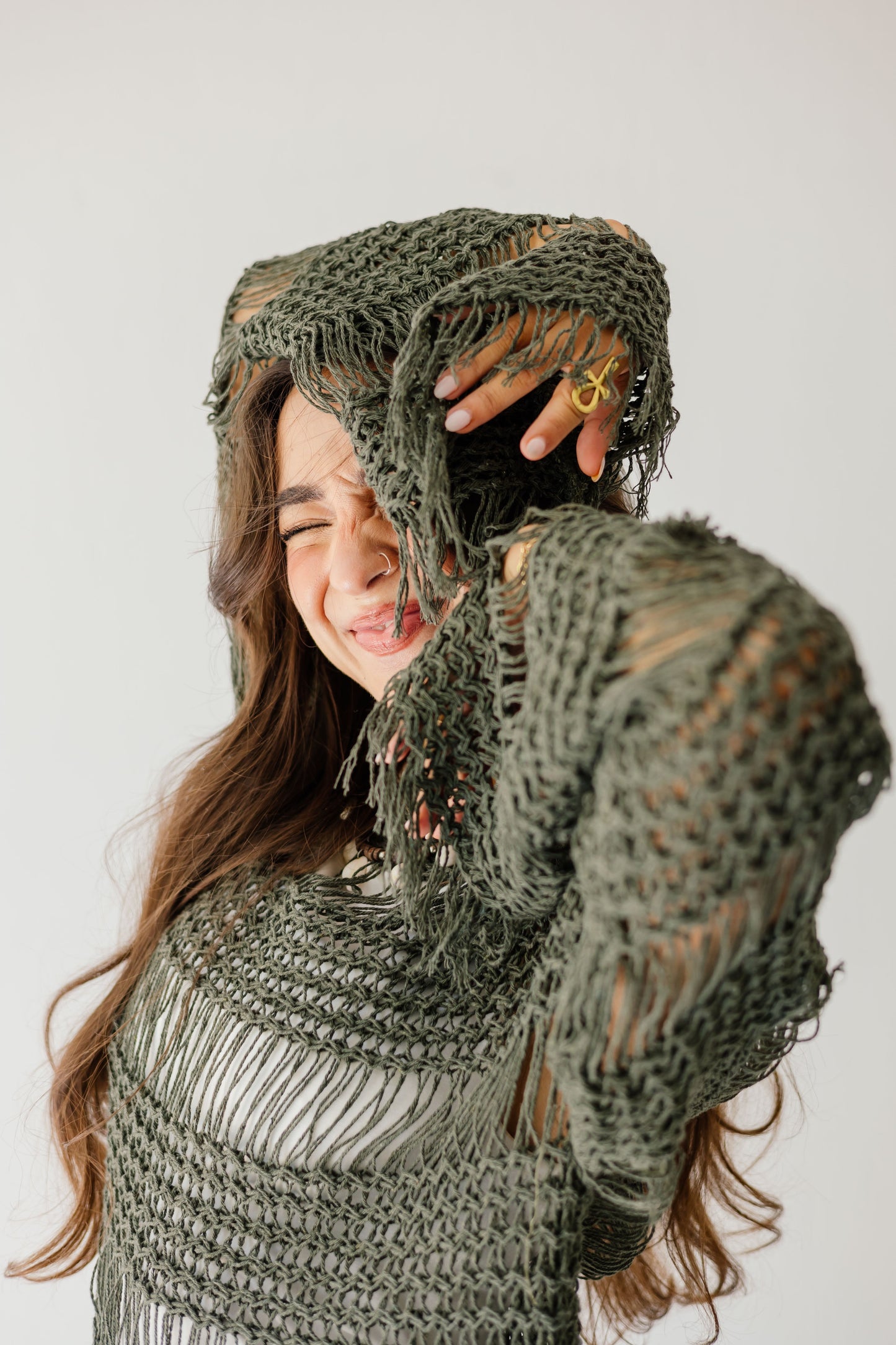 Sahara Fringed Top in Olive