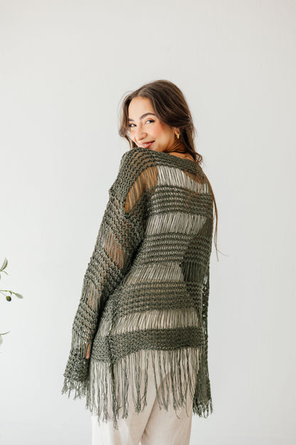 Sahara Fringed Top in Olive