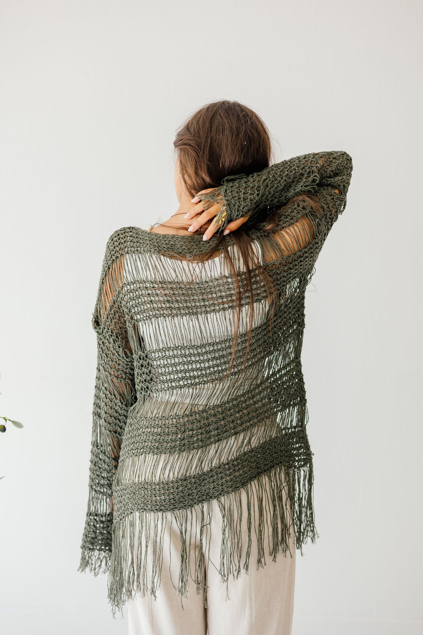 Sahara Fringed Top in Olive