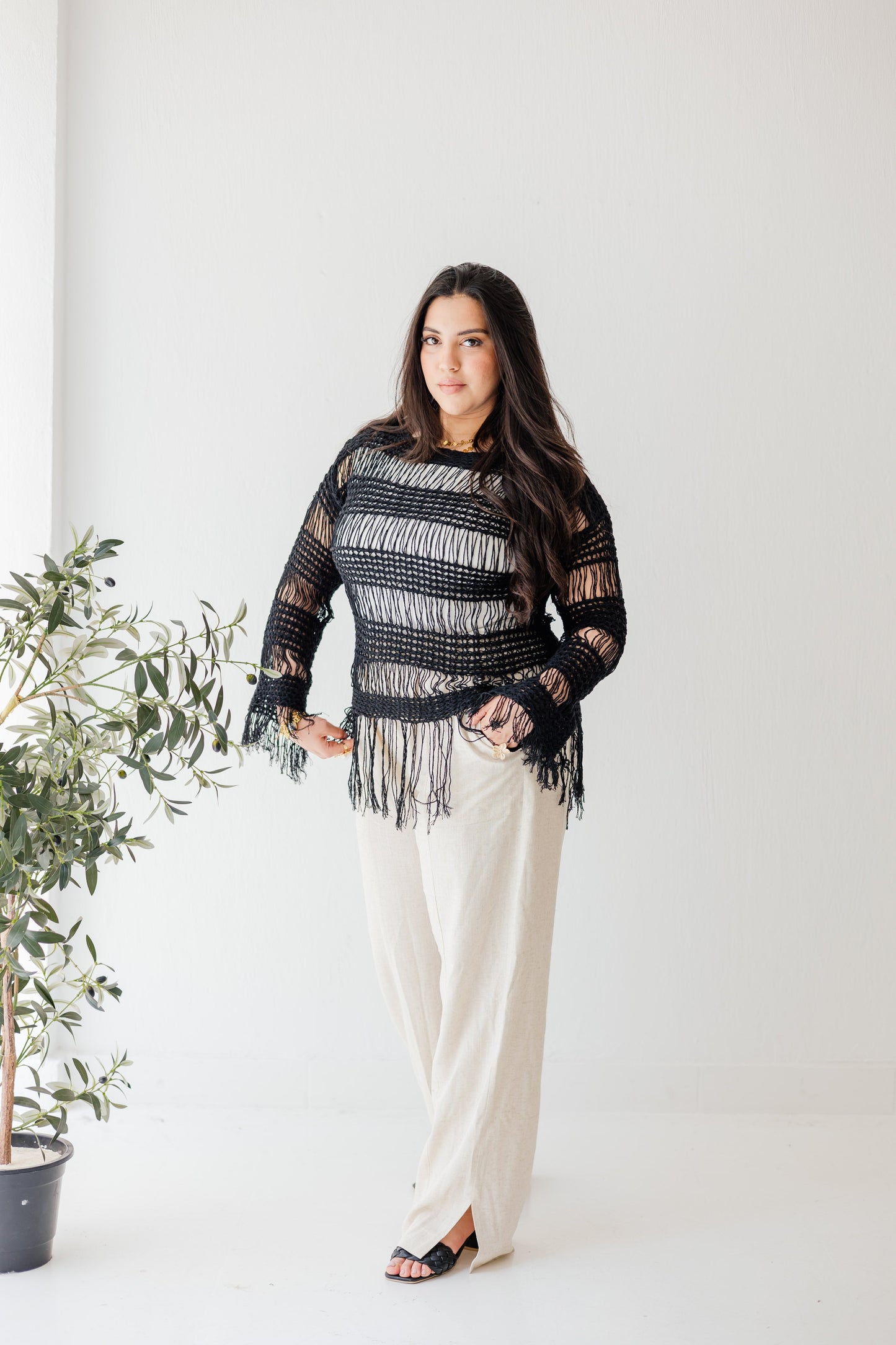 Sahara Fringed Top in Black