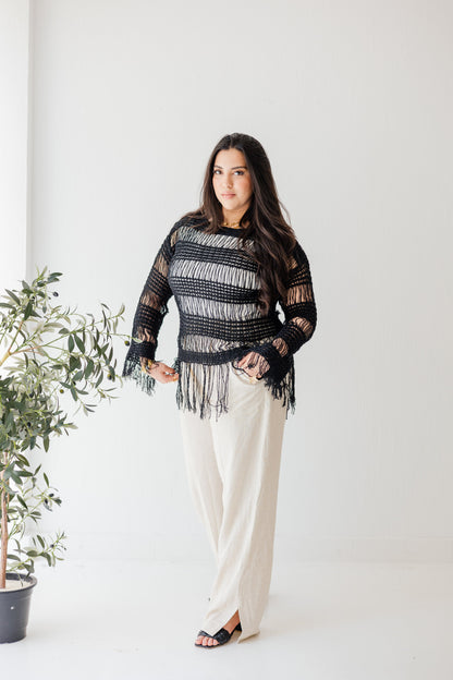 Sahara Fringed Top in Black