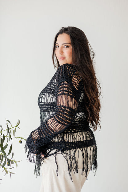 Sahara Fringed Top in Black
