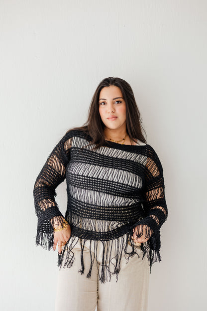 Sahara Fringed Top in Black