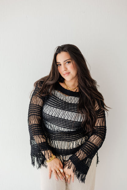 Sahara Fringed Top in Black