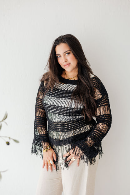 Sahara Fringed Top in Black