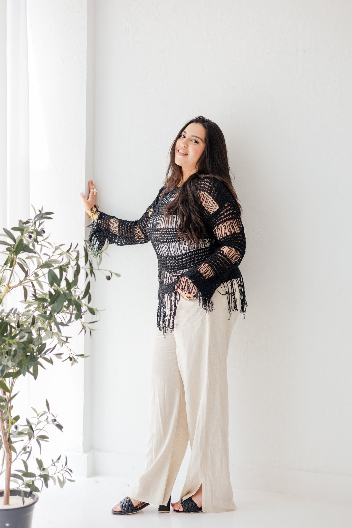 Sahara Fringed Top in Black