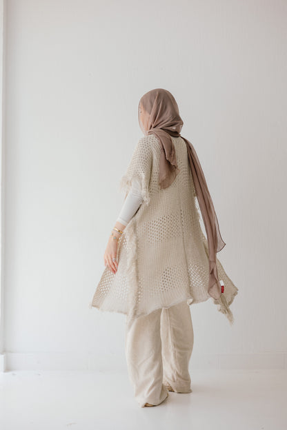 Crochet Fringed Cardigan in Oat