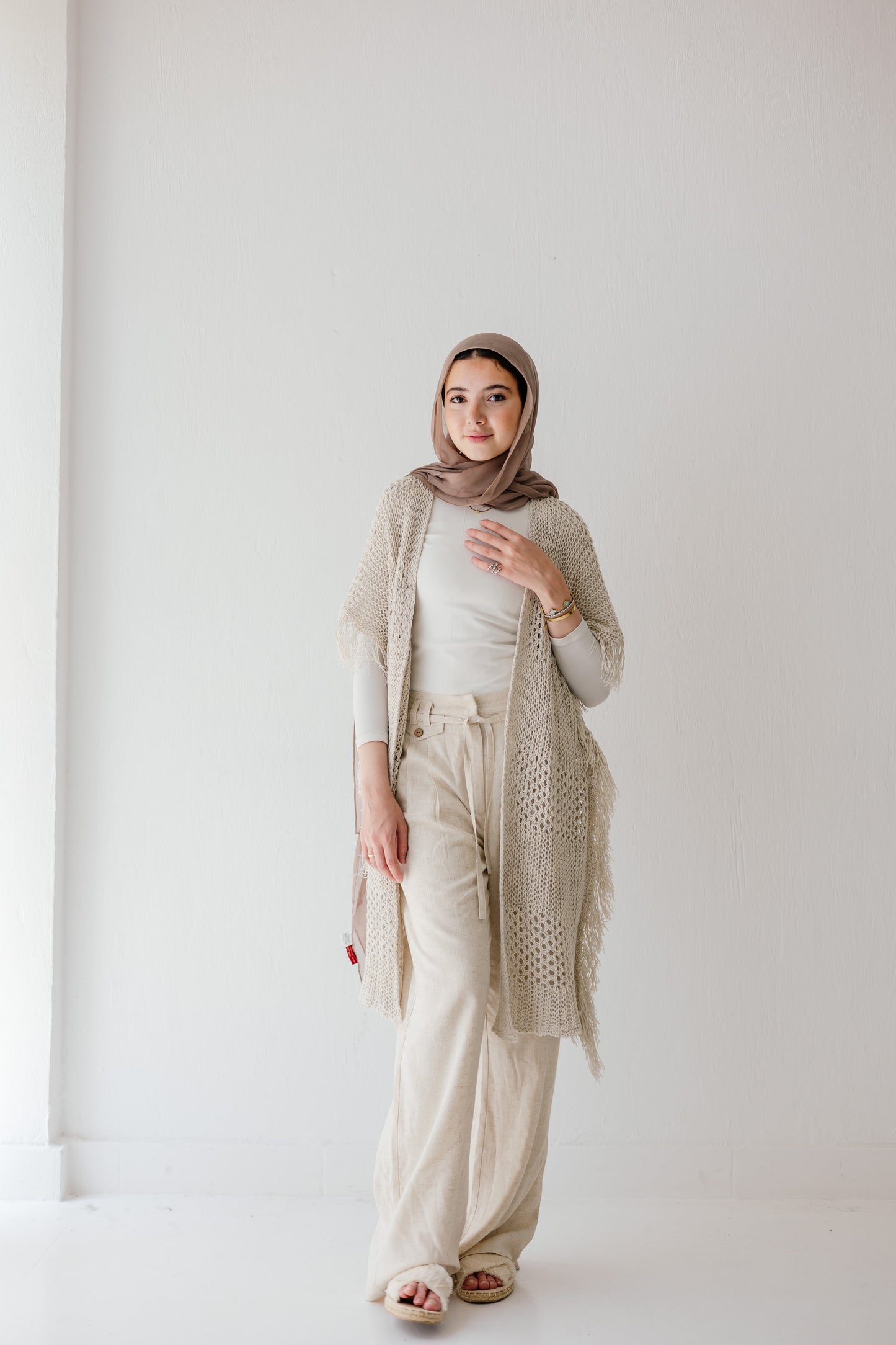 Crochet Fringed Cardigan in Oat