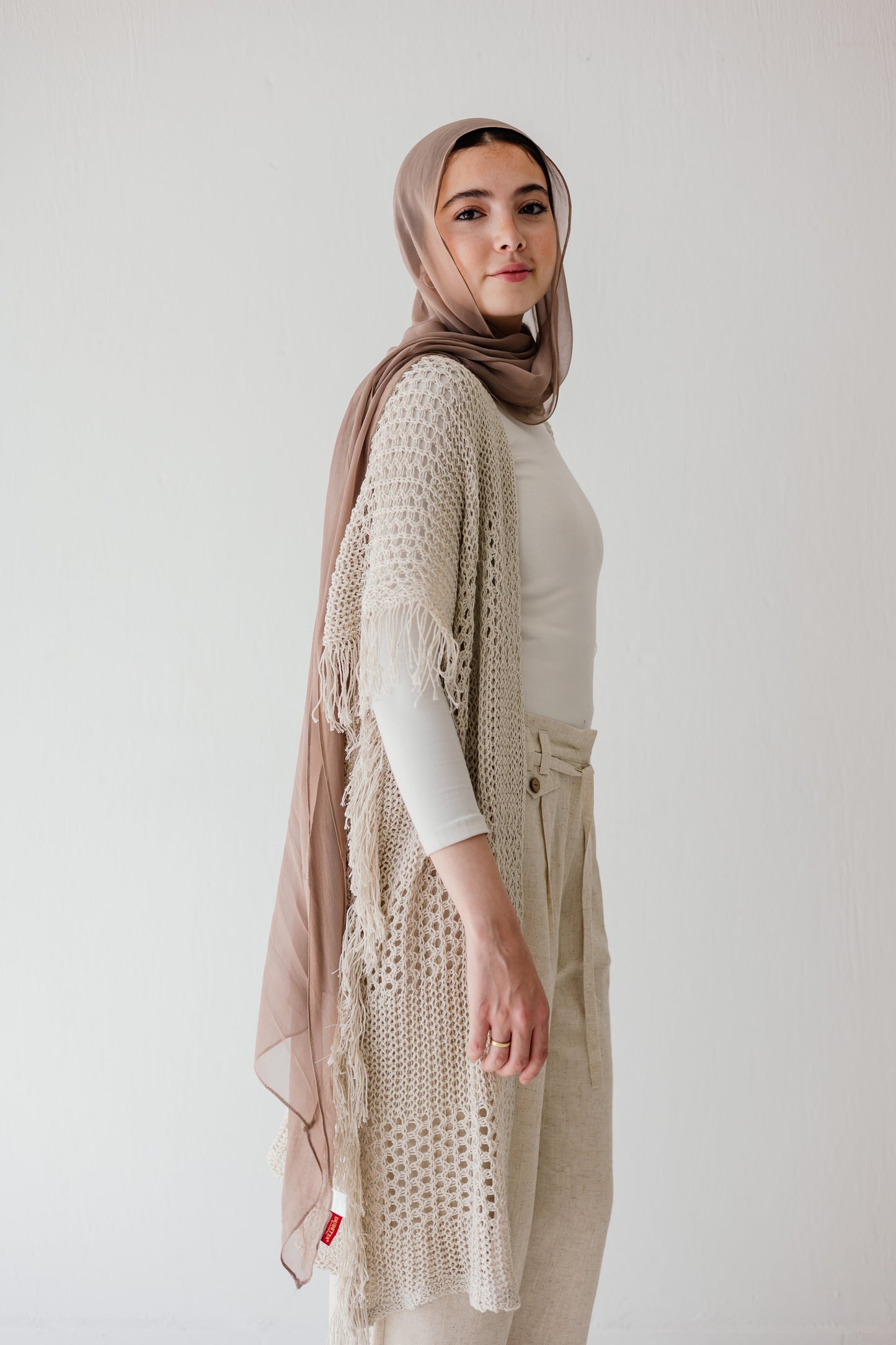 Crochet Fringed Cardigan in Oat