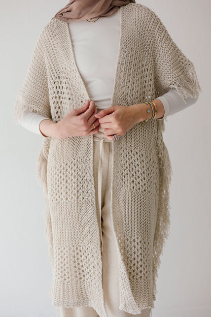 Crochet Fringed Cardigan in Oat