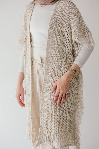 Crochet Fringed Cardigan in Oat