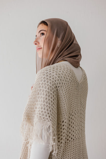 Crochet Fringed Cardigan in Oat