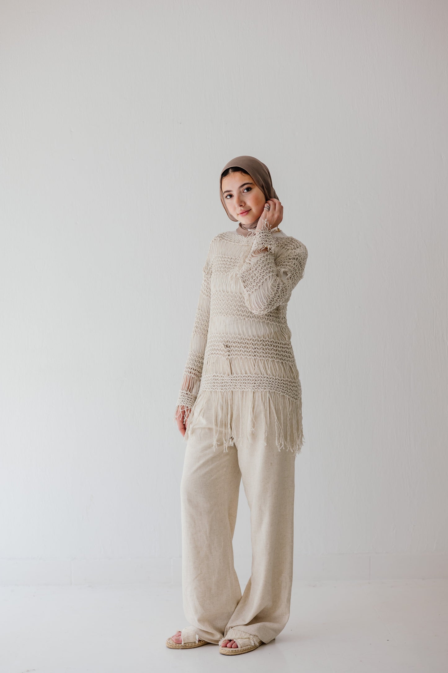 Sahara Fringed Top in Oat