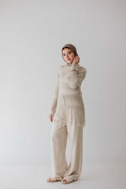 Sahara Fringed Top in Oat