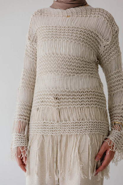 Sahara Fringed Top in Oat