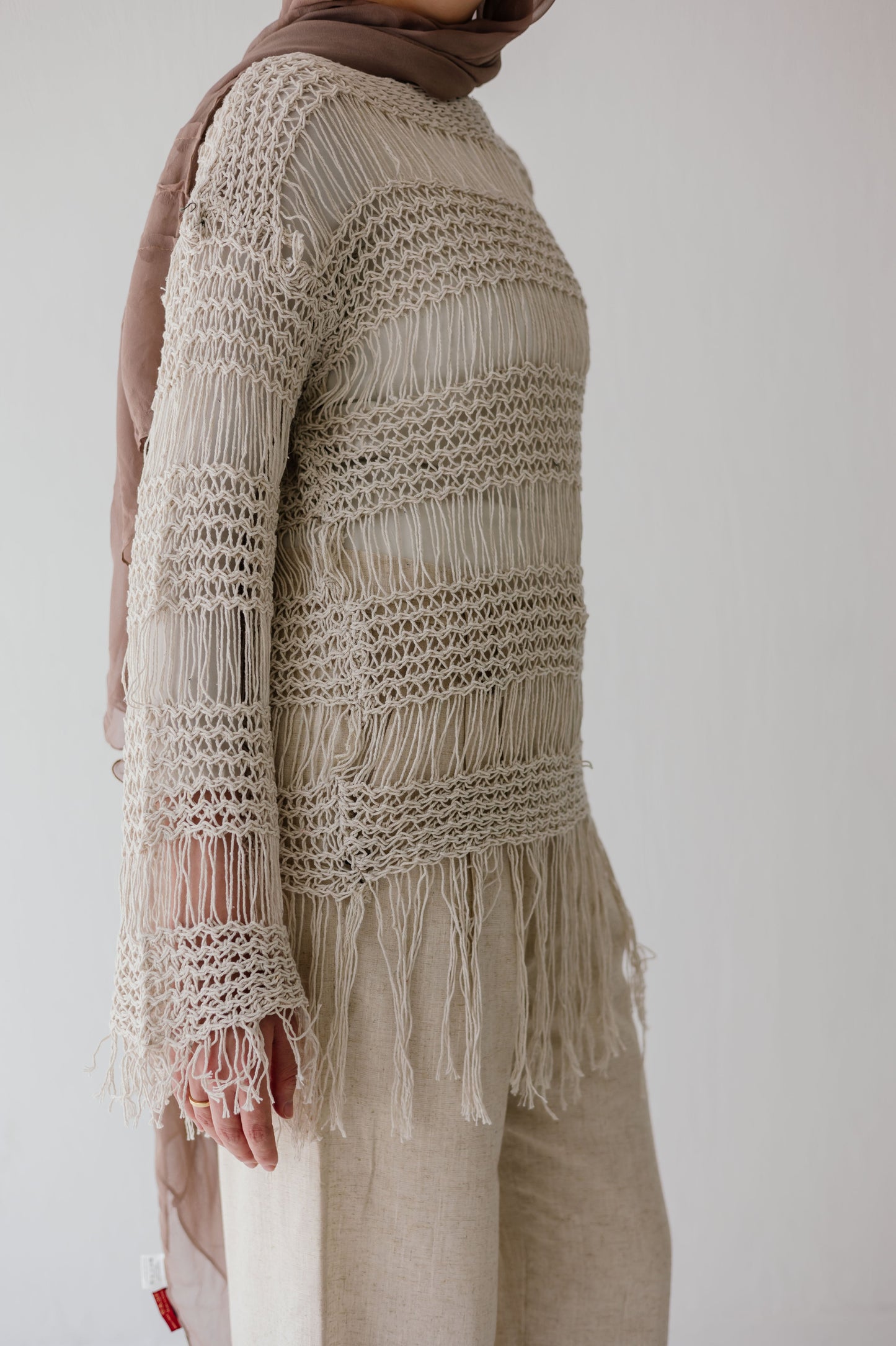 Sahara Fringed Top in Oat