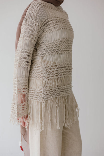 Sahara Fringed Top in Oat