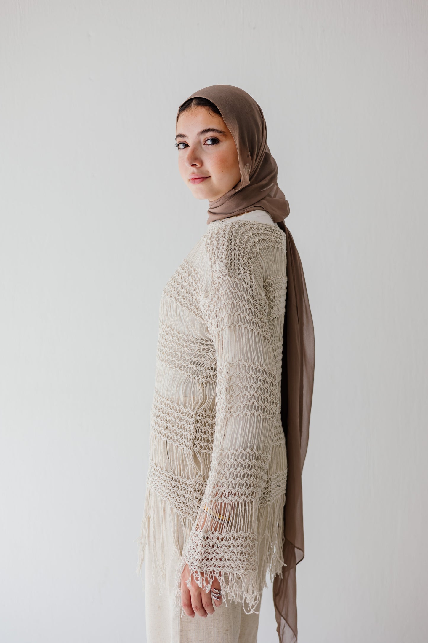Sahara Fringed Top in Oat