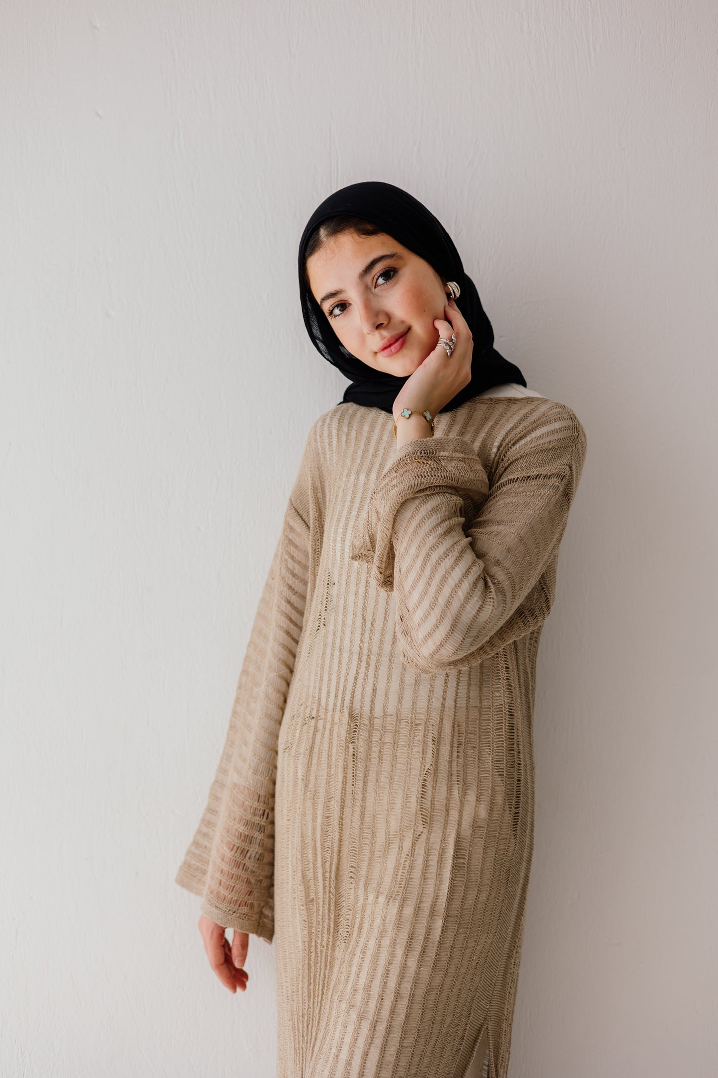 Boho Crochet Dress in Tan