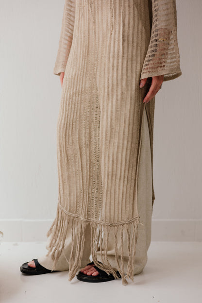 Boho Crochet Dress in Tan