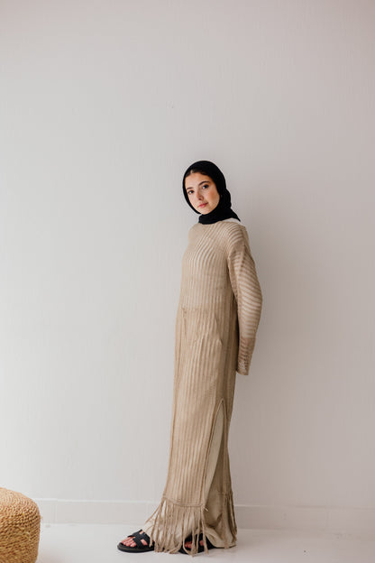 Boho Crochet Dress in Tan