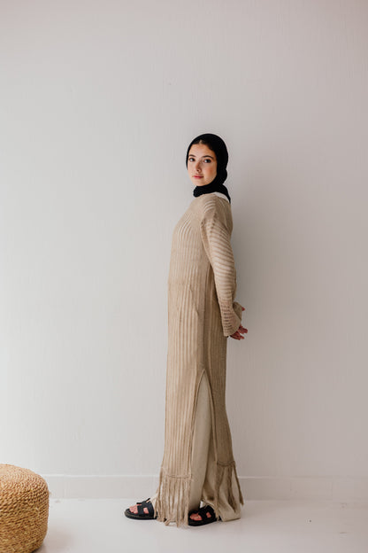 Boho Crochet Dress in Tan