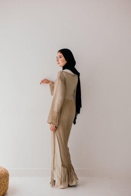 Boho Crochet Dress in Tan