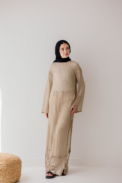 Boho Crochet Dress in Tan