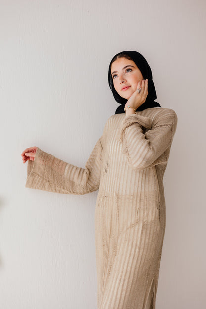 Boho Crochet Dress in Tan