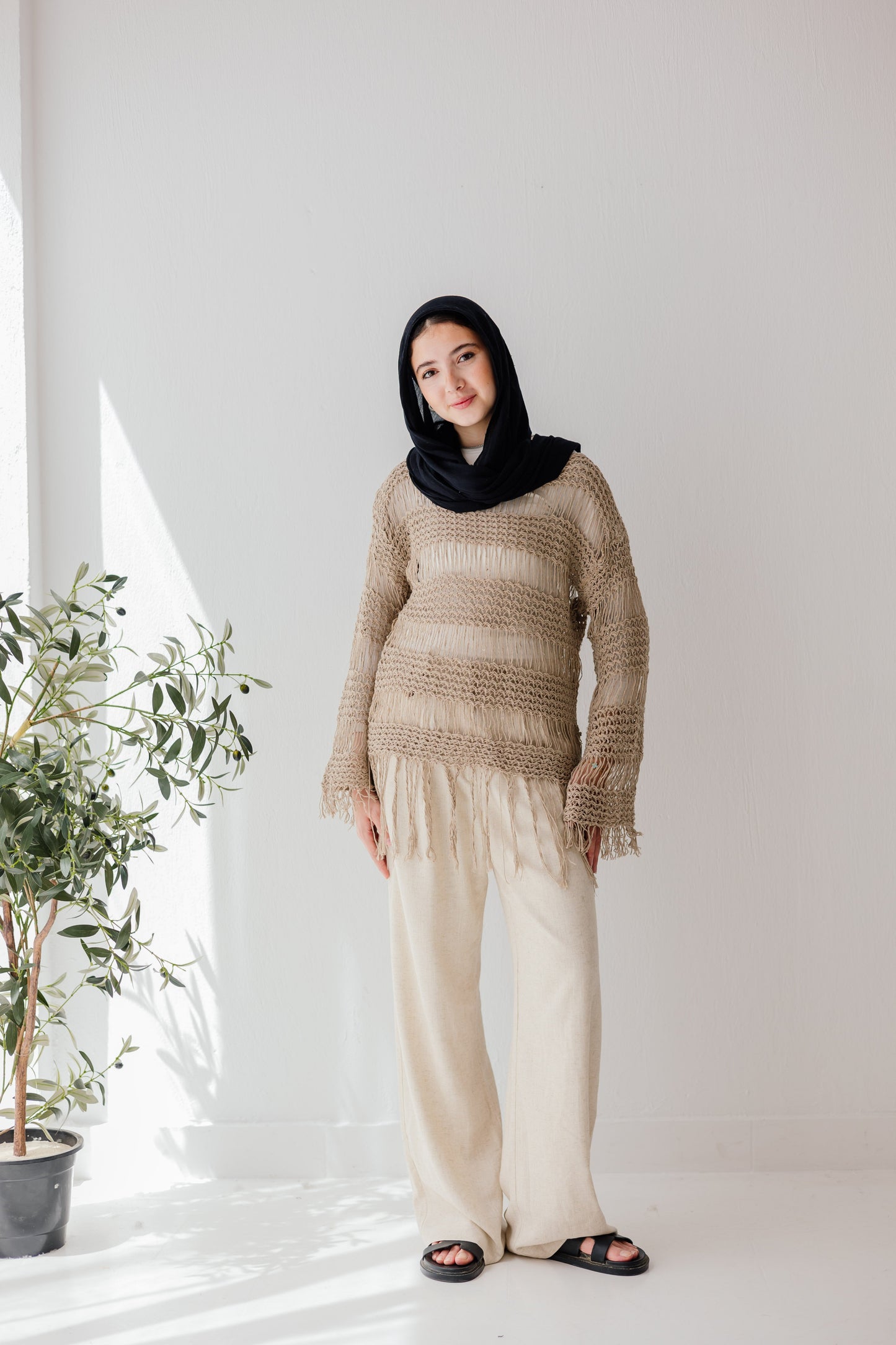 Sahara Fringed Top in Tan