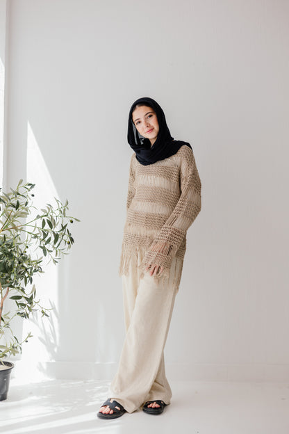 Sahara Fringed Top in Tan