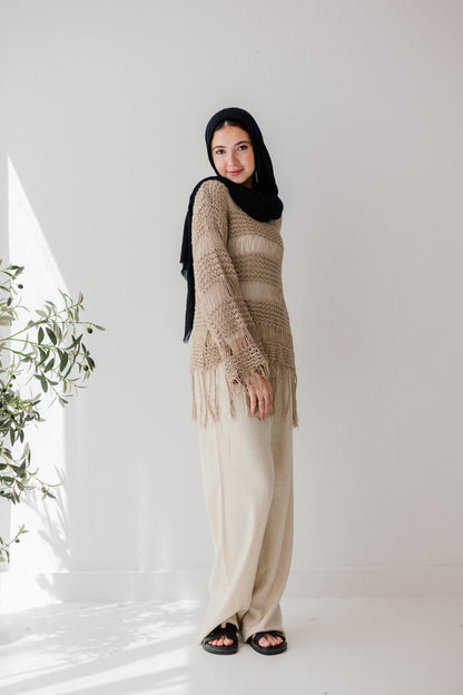 Sahara Fringed Top in Tan