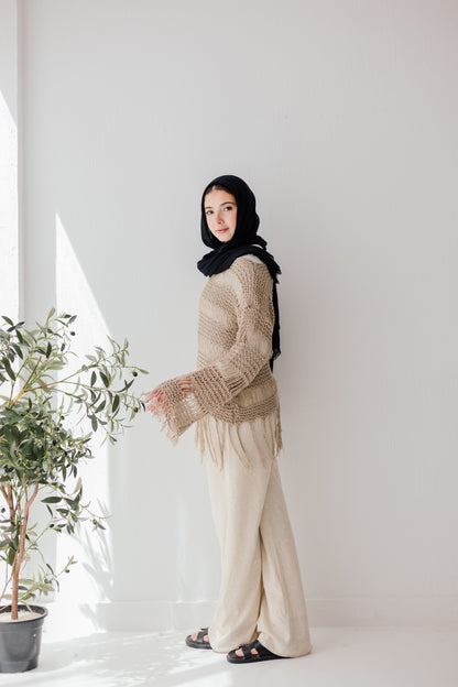 Sahara Fringed Top in Tan