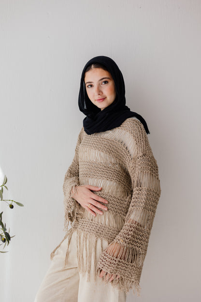 Sahara Fringed Top in Tan