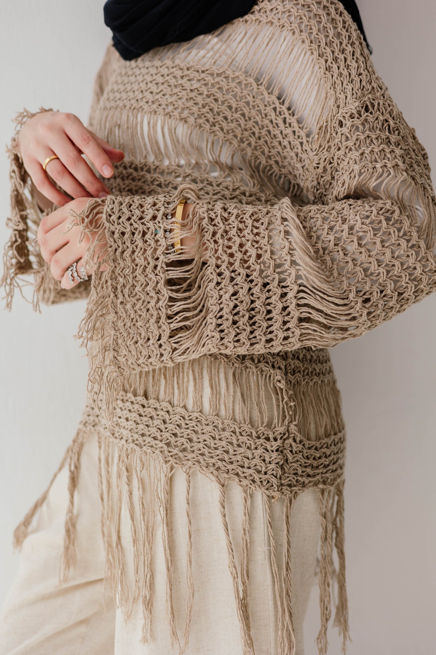 Sahara Fringed Top in Tan