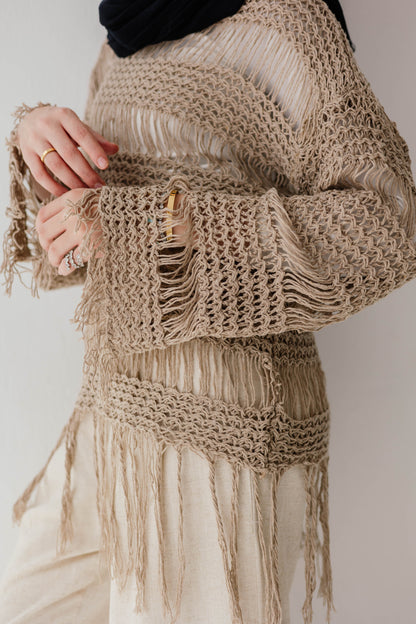 Sahara Fringed Top in Tan