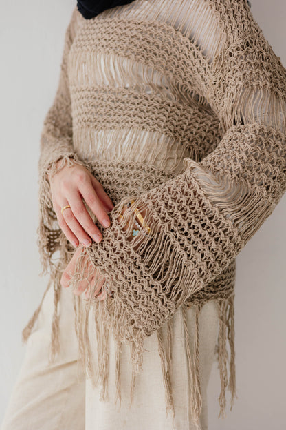 Sahara Fringed Top in Tan