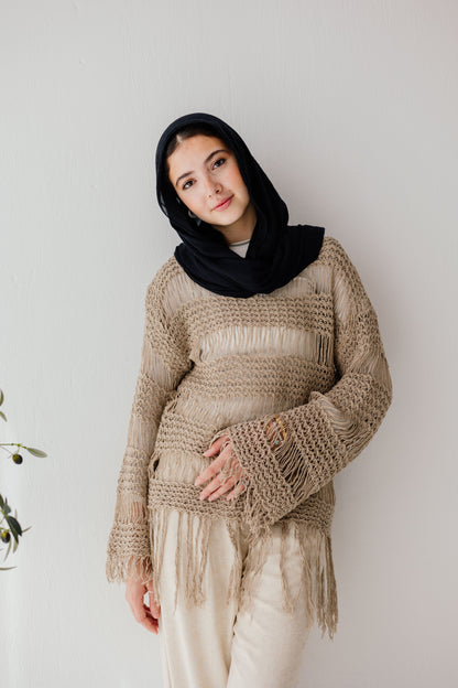 Sahara Fringed Top in Tan