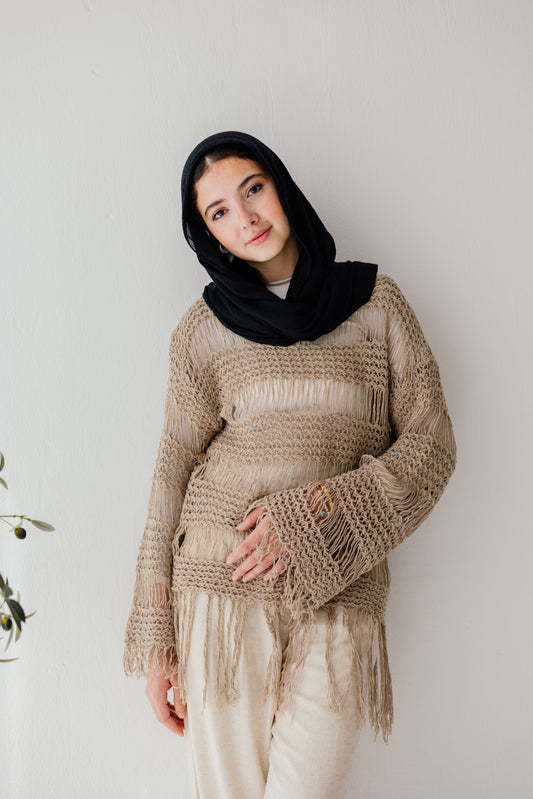 Sahara Fringed Top in Tan