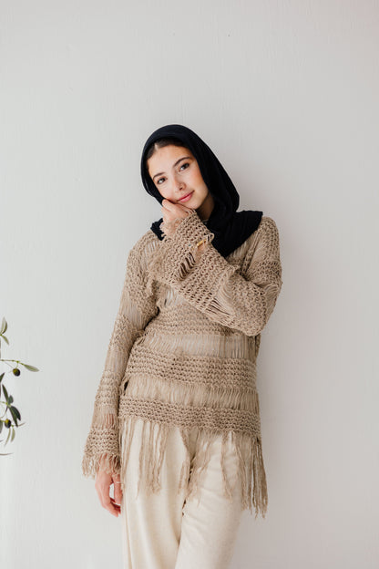 Sahara Fringed Top in Tan